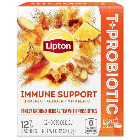 Lipton Tea Sachets For a Refreshing Cup of Flavored Tea Turmeric Ginger + Vitamin C Finely Ground Herbal Tea With Probiotics .42 oz 12 Servings