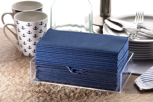 Navy Napkins | Linen Feel Disposable Cloth Like Paper Dinner Napkins | Hand Towels | Soft, Absorbent, Paper Hand Towels for Bathroom,Kitchen,Parties,Weddings or Events | 50 Pack