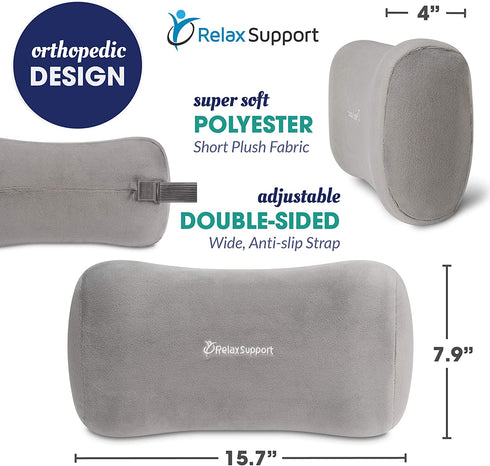 RELAX SUPPORT Office Chair Back Support Pillow RS11-X Lumbar Cushion for Upper and Lower Back Pain Uses Special Patented Technology Has Unique Lateral Convex Orthopedic Shape for a Pain Free Back