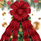 Buffalo Plaid Bow Christmas Buffalo Plaid Wreath Bow Tree Bow Xmas Tree Topper Hat with Card Christmas Tree Top Ornaments for Christmas Tree Front Door Wreath Xmas Decor (Black and Red)