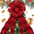 Buffalo Plaid Bow Christmas Buffalo Plaid Wreath Bow Tree Bow Xmas Tree Topper Hat with Card Christmas Tree Top Ornaments for Christmas Tree Front Door Wreath Xmas Decor (Black and Red)