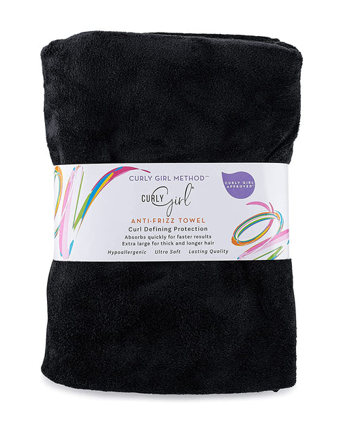 Curly Girl, Curly Hair Towel, Large Microfiber 22" x 39", Super Absorbent (Black)