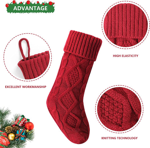 VIBILIA Christmas Stockings, 4 Pack Large Size Christmas Stocking 18 Inches Cable Knitted Stocking Gifts & Decorations for Family Holiday Xmas Party Decor, Ivory White and Burgundy