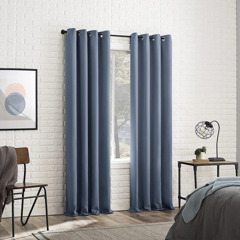 Sun Zero Soho 2-pack Blackout Energy Efficient Grommet Curtain Panel Pair, 54" x 84", Denim Blue