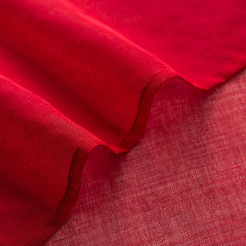 MISS SELECTEX Linen Look Pom Pom Tasseled Sheer Curtains - Rod Pocket Voile Semi-Sheer Curtains for Living and Bedroom, Set of 2 Curtain Panels (52 x 84 inch, True Red)
