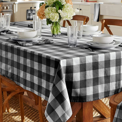 Elrene Home Fashions Farmhouse Living Buffalo Check Tablecloth, 52" x 52", Black/White