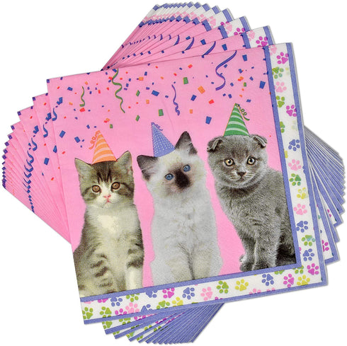 Kitten Party Supplies Set 24 9" Paper Plates 24 7" Plate 24 9 Oz Cups 50 Luncheon Napkins Kitty Birthday Decorations Paw Cat Girl Kids Themed Disposable Tableware Party Favor Good Set By Gift Boutique