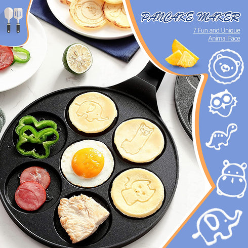 Non-stick Pancake Pan, Animal Pancake Maker Pan with 7-Cup, Mini Blini Pancake Mold for Kids, Black