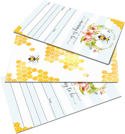 Mama Bee Baby Shower Invitations with Envelopes (25 Pack) Blank Invitation for Gender Reveal Party Supplies Flowering Bumblebee Girl or Boy Set of Invites to Handwrite Your Details