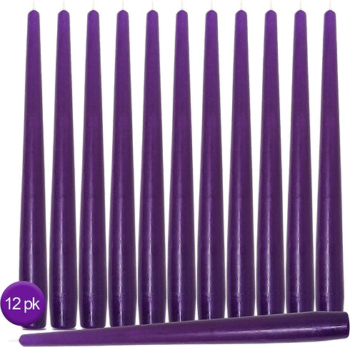 Hyoola Tall Taper Candles - 10 Inch Purple Unscented Dripless Taper Candles - 8 Hour Burn Time - 12 Pack