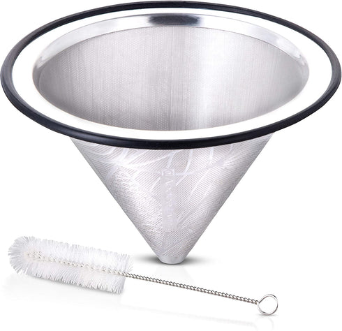 Apace Living Pour Over Coffee Filter - Wide Metal Base Reusable Stainless Steel Coffee Dripper - Perfect for Chemex Hario Bodum & Other Coffee Makers - Paperless Coffee Filter for Sustainable Brewing