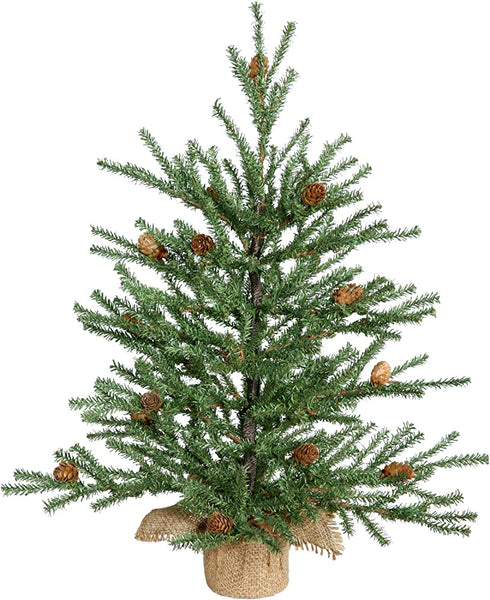 Vickerman 18" Caramel Pine Artificial Christmas Tree Unlit, Seasonal Indoor Home Decor with Decorative Burlap Base