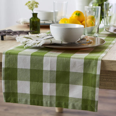 DII Buffalo Check Collection, Classic Farmhouse Table Runner, 14x108, Antique Green