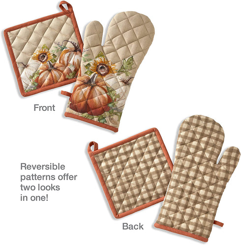 SKL Home Autumn Pumpkins Oven Mitt & Pot Holder Set, Natural