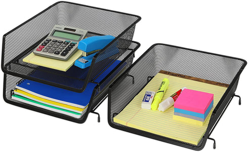 3 Pack - Stackable Desk File Document Letter Tray Organizer, Black