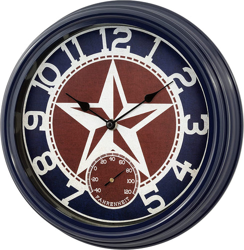 La Crosse Technology 404-3012TX 12 Inch Indoor/Outdoor Patriot Quartz Wall Clock with Temperature, 12, Blue