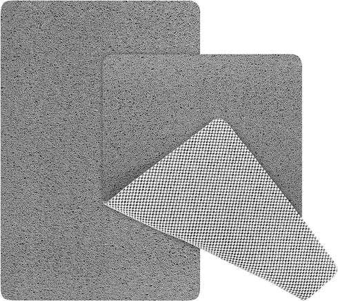 LuxStep Shower Mat Bathtub Mat,24x16 inch, Non-Slip Bath Mat with Drain, Quick Drying PVC Loofah Bathmat for Tub,Shower,Bathroom (24"x16"+24"x16",Grey)