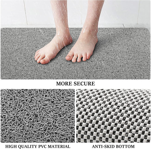 LuxStep Shower Mat Bathtub Mat,24x16 inch, Non-Slip Bath Mat with Drain, Quick Drying PVC Loofah Bathmat for Tub,Shower,Bathroom (24"x16"+24"x16",Grey)