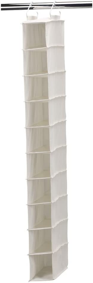 Household Essentials 311322 Hanging Shoe Storage Organizer for Closets |10 Pocket Shelves | Natural Canvas