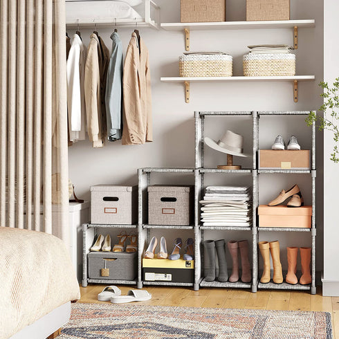 SONGMICS 6-Cube Storage Rack, Staircase Organizer, DIY Storage Shelf, Bookcase in Living Room, Childrens Room, Bedroom, for Toys and Daily Necessities, Heather Gray ULSN063G12