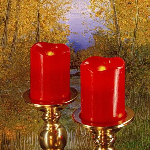 Flameless Candles-Set of 2(3"x4"/4") Red,Dripless Real Wax,Flickering Pillar Candles,Bright Warm Light,with Remote Control and Timing
