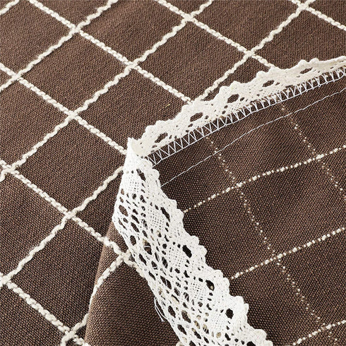 Bettery Heavy Weight Cotton Linen Tablecloth Lace Plaid Round Table Cloth for Kitchen Dining Room Tabletop Decoration, 48" - Round, Coffee