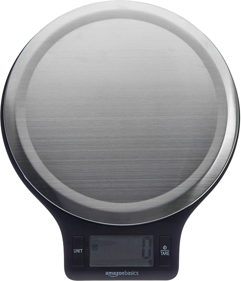 Amazon Basics Stainless Steel Digital Kitchen Scale with LCD Display, Batteries Included & Bowl Scraper/Chopper Stainless Steel