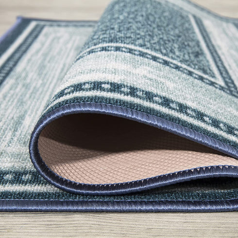 Ottomanson Ottohome Collection Contemporary Bordered Design Rubberback Area Rug, 2'3" x 3', Blue
