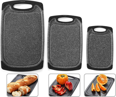 Home & Kitchen Essentials 3-Piece Cutting Board Set. Reversible, Marble Granite Gray, BPA Free, Dishwasher Safe, Easy-Grip Handle and Non-Porous with Juice Grooves
