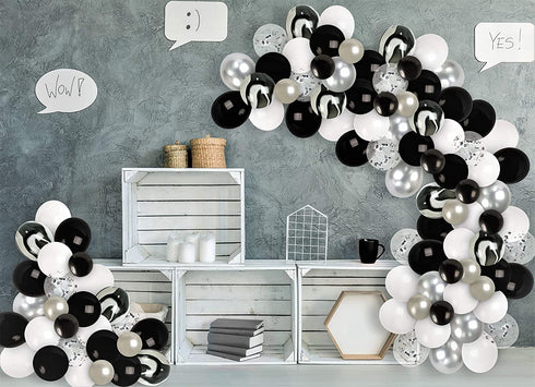 2022 New Year Party Decorations Balloon Garland Kit Silver Black White Balloons Arch for Birthday Bachelorette Engagement Bridal Shower Party 2022 Graduation Decors
