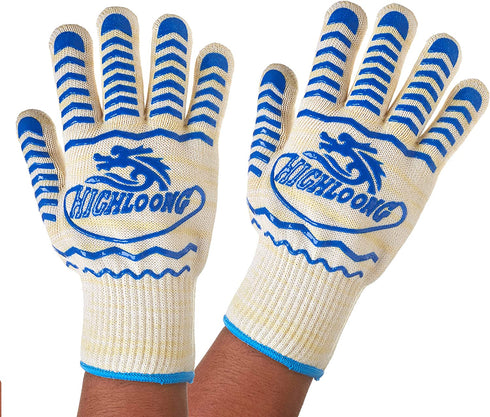 932°F Extreme Heat Resistant BBQ Oven Safety Gloves - EN407 Certified, Thick but Light Weight for Kitchen Potholder and Outdoors-1 Pair (2 Pieces Set) (White)