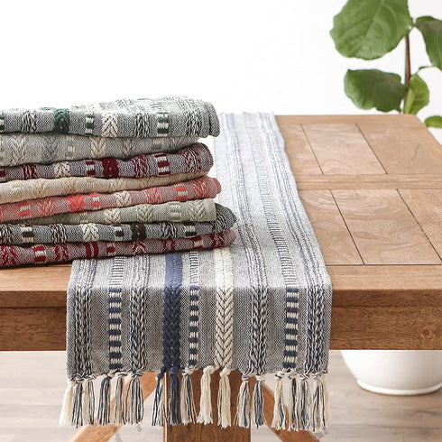 DII Farmhouse Braided Stripe Table Runner Collection, 15x72, Barn Red