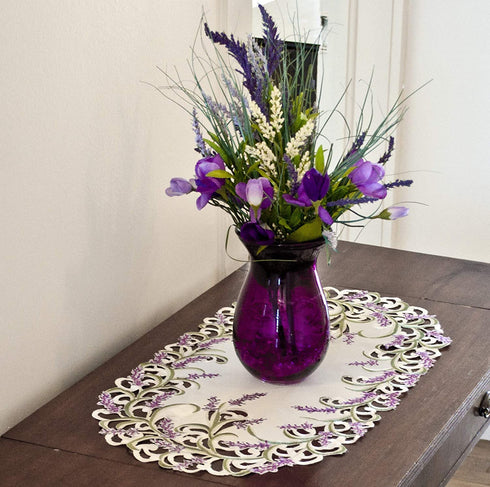 Linens, Art and Things Embroidered Purple Embroidered Lavender Lilac Table Runner 14 X 28 Inch