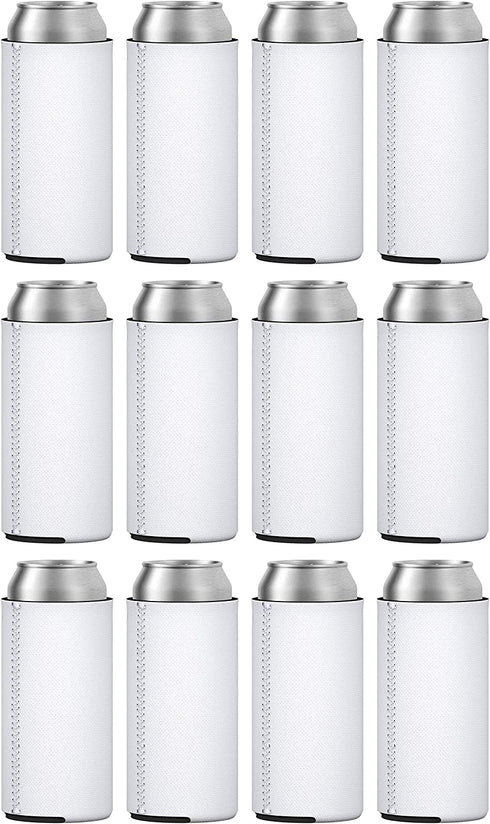 TahoeBay Slim Can Coolers (12-Pack) Blank Neoprene Beer Sleeves (White)