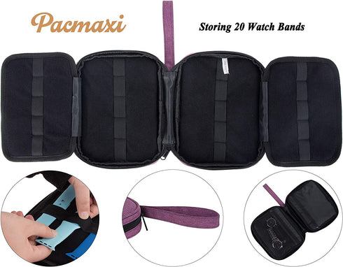 20 Watch Bands Storage Carrying Case Compatible with Watches,Expandable Watch Band Holder Stores 20 Watch Bands Fit for Most Sizes of Watch Straps,Organizer for Watch Bands, Bag Only (Purple)