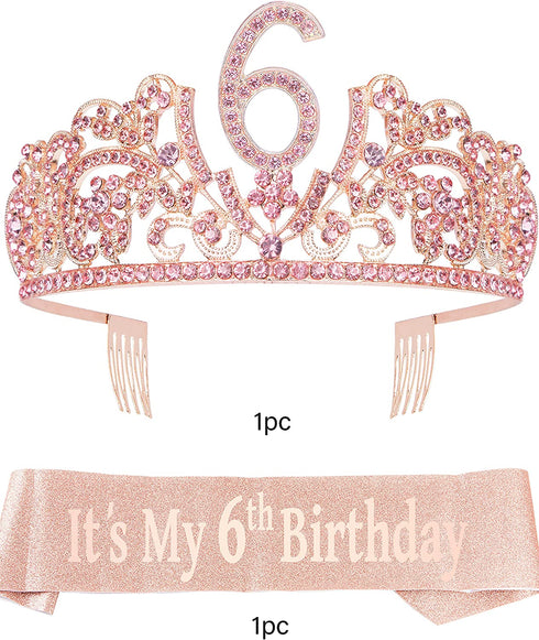 6th Birthday Gifts for Girl, 6th Birthday Tiara and Sash, 6th Birthday Decorations for Girl, 6th Birthday Crown and Sash for Girl, Birthday Crowns for Girl 6, Birthday Gifts for 6-Year-old Girl