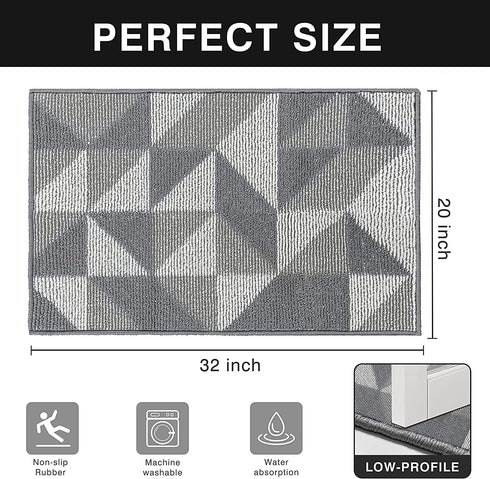 iOhouze Indoor Outdoor Doormat, 32" x 20" Non-Slip Grey Outdoor Rug, Absorbent Resist Dirt Front Back Door Mat, Low Profile, Machine Washable, Welcome Mat for Entryway, Patio (Grey Magic Geome)