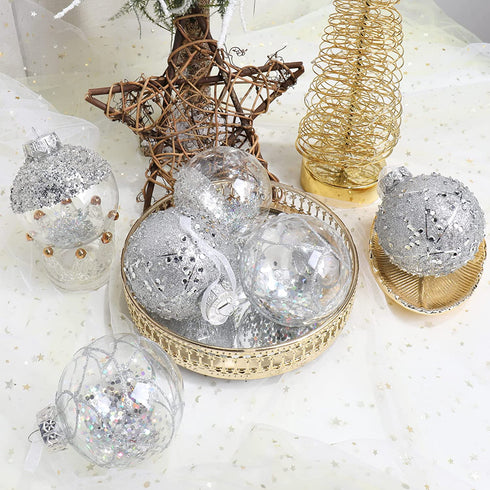 ISULIFE Christmas Ball Ornaments 80mm/3.15" Shatterproof Clear Large Plastic Christmas Tree Decoration, Delicate Hanging Ornaments for Xmas Party, Wedding, Holiday and Home Décor(6ct,Silver)