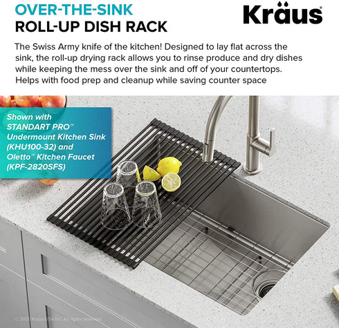 Kraus KRM-10DB Kore Multipurpose Over-Sink Roll-Up Dish Drying Rack, 21 Inch-Regular, Blue
