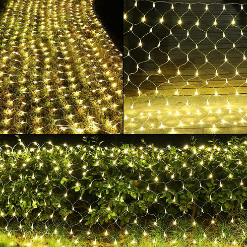 Christmas LED Net Lights, 380 LED 11.8ft x 5.2ft 8 Modes Mesh Fairy String Lights, Xmas Decorative Lights for Christmas Trees, Bushes, Weddings, Garden, Indoor Outdoor Decorations (Warm White)
