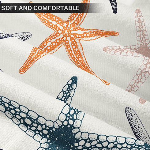 Emvency Set of 2 Throw Pillow Covers Beach Ocean Coastal Orange Black and Blue Starfish Decorative Pillow Cases Home Decor Standard Square 18x18 Inches Summer White Pillowcases