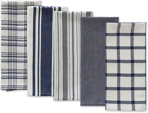DII Assorted Woven, Kitchen Dishtowel Set, 18x28, Nautical Blue, 5 Piece