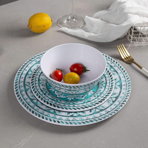 Melamine Dinnerware Set - 12pcs Dinnerware Dishes Set for Everyday Use, Dishwasher safe, Service for 4, Green