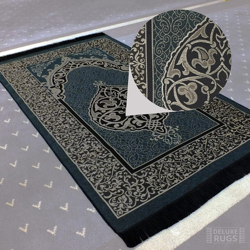 DeluxeRugs Muslim Prayer Rug, Islamic Turkish Prayer Rugs, Prayer Mats for Women and Men, Praying Rugs Islam, Great Ramadan Gifts for Muslims (Dark Green)