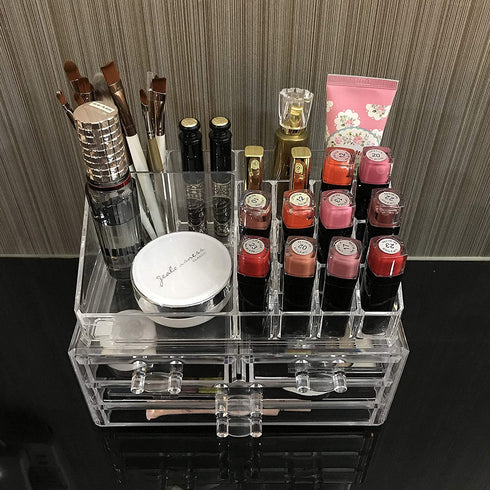 Ikee Design Clear Makeup Organizer Clear Cosmetic Storage Organizer, Makeup Organizer for Cosmetics, Jewelry, Hair Accessories, Cosmetic Display Case for Vanity, Bathroom Counter or Dresser
