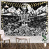 Skull Floral Tapestry Meditation Skeleton Tapestry Mountain Wave Tapestry Moon and Star Tarot Tapestry Starry Black and White Tapestry(59.1 x 82.7 inches)