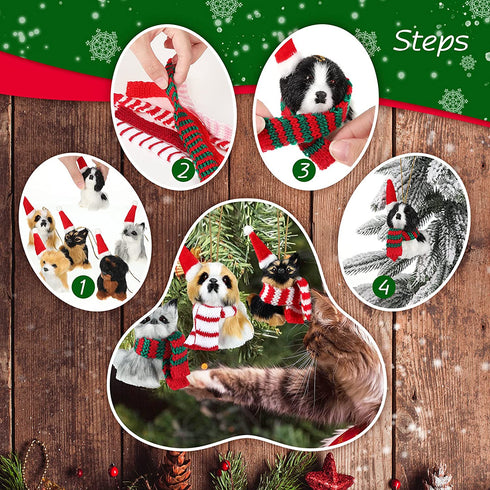 6 Pieces Christmas Dog Ornament with 6 Scarfs Santa Hats Funny Cute Doggy Hanging Decorations Lanyard Artificial Fur Decorative Furry Pet Pendant for Xmas Tree Decor Home Present Party DIY