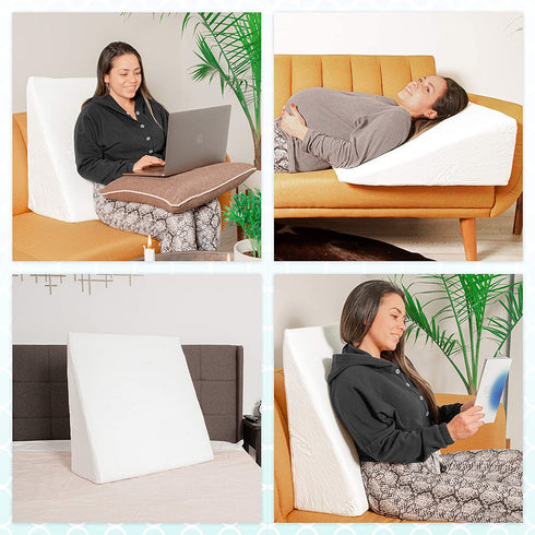 Bed Buddy Memory Foam Wedge Pillow with Memory Foam Pillow Cover - Cooling Triangle Pillow Wedge for Back Support, Comfortable Sleeping, Reading and Post-Surgery Recovery, 10", White