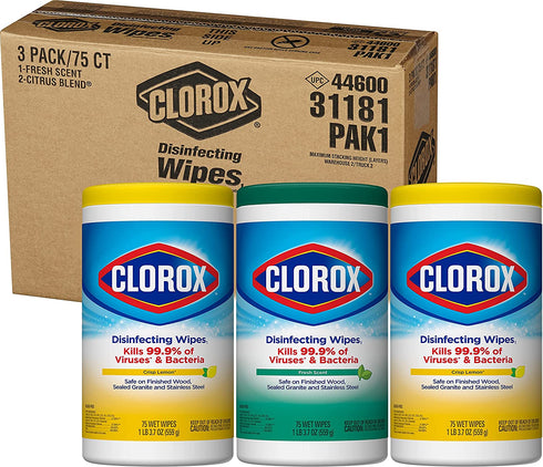 Clorox Disinfecting Wipes Value Pack, 75 Ct Each, Pack of 3 (Package May Vary)