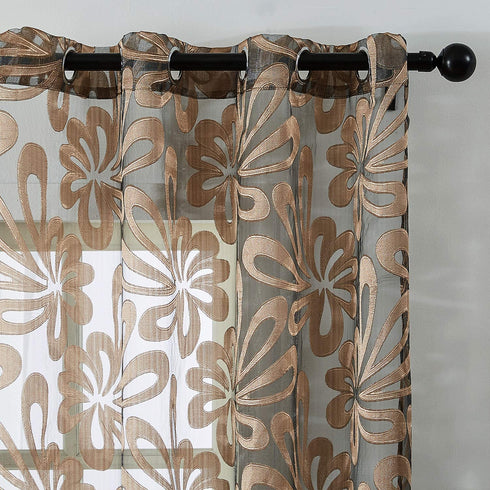 Top Finel Floral Sheer Curtains 72 Inches Long for Living Room Bedroom Grommet Voile Window Curtains, 2 Panels, Brown